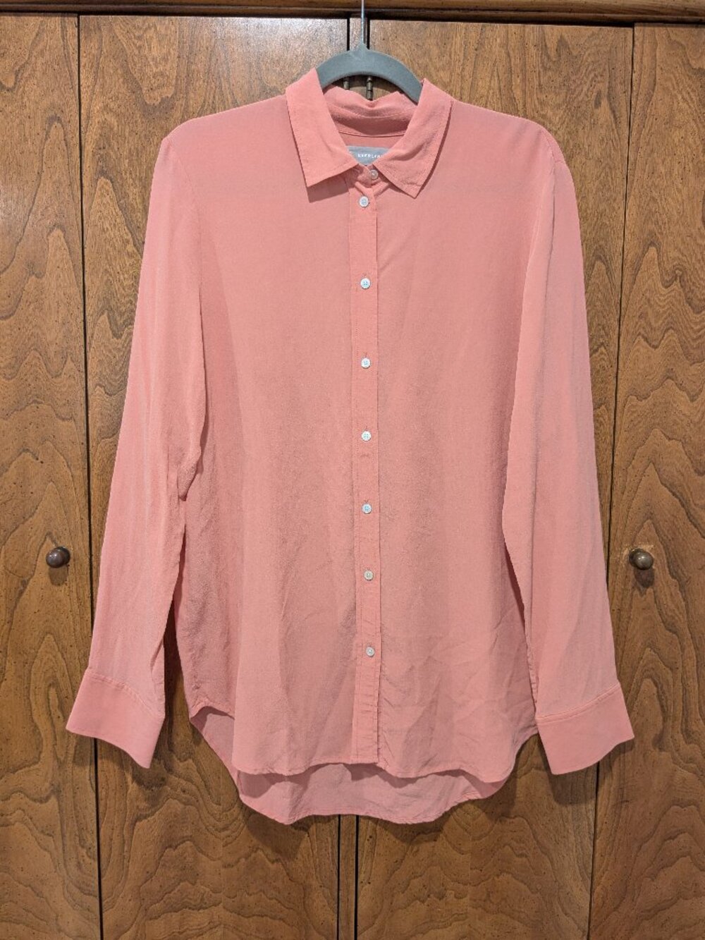 Everlane Silk Blouse 10 Rose Pink Quiet Luxury Office Siren Minimal Button Down